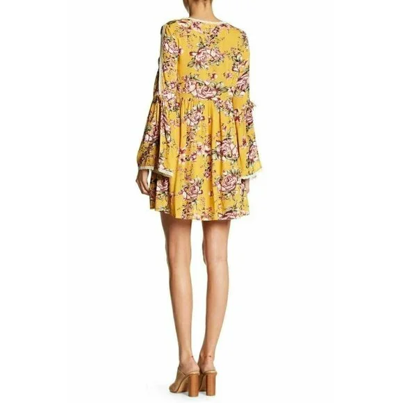 On The Road Womens Yellow V Neck Fit & Flar Garette Floral Dress Size L $120 - Picture 6 of 11